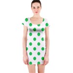 Polka Dots - Dark Pastel Green on White Short Sleeve Bodycon Dress