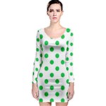 Polka Dots - Dark Pastel Green on White Long Sleeve Bodycon Dress