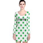 Polka Dots - Dark Pastel Green on White Long Sleeve Velvet Bodycon Dress
