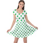 Polka Dots - Dark Pastel Green on White Cap Sleeve Dress