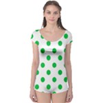 Polka Dots - Dark Pastel Green on White Boyleg Leotard (Ladies)