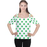 Polka Dots - Dark Pastel Green on White Women s Cutout Shoulder Tee