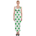 Polka Dots - Dark Pastel Green on White Fitted Maxi Dress