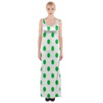 Polka Dots - Dark Pastel Green on White Maxi Thigh Split Dress