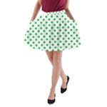 Polka Dots - Dark Pastel Green on White A-Line Pocket Skirt
