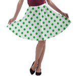 Polka Dots - Dark Pastel Green on White A-line Skater Skirt