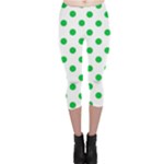 Polka Dots - Dark Pastel Green on White Capri Leggings