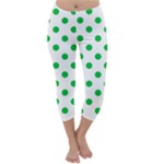 Polka Dots - Dark Pastel Green on White Capri Winter Leggings