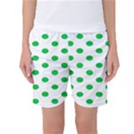 Polka Dots - Dark Pastel Green on White Women s Basketball Shorts