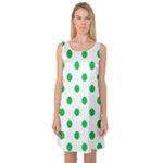 Polka Dots - Dark Pastel Green on White Sleeveless Satin Nightdress