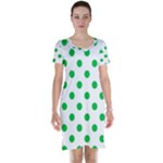 Polka Dots - Dark Pastel Green on White Short Sleeve Nightdress