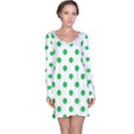 Polka Dots - Dark Pastel Green on White Long Sleeve Nightdress
