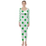 Polka Dots - Dark Pastel Green on White Long Sleeve Catsuit