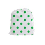 Polka Dots - Dark Pastel Green on White Drawstring Pouch (L)