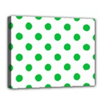 Polka Dots - Dark Pastel Green on White Canvas 14  x 11  (Stretched)