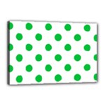 Polka Dots - Dark Pastel Green on White Canvas 18  x 12  (Stretched)