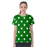 Polka Dots - White on Green Women s Cotton Tee