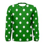 Polka Dots - White on Green Men s Long Sleeve T-shirt