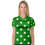 Polka Dots - White on Green Women s V-Neck Sport Mesh Tee