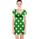 Polka Dots - White on Green Short Sleeve Bodycon Dress
