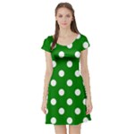Polka Dots - White on Green Short Sleeve Skater Dress