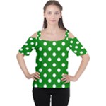 Polka Dots - White on Green Women s Cutout Shoulder Tee