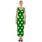 Polka Dots - White on Green Fitted Maxi Dress
