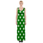 Polka Dots - White on Green Maxi Thigh Split Dress