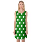 Polka Dots - White on Green Sleeveless Satin Nightdress