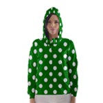 Polka Dots - White on Green Hooded Wind Breaker (Women)