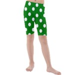 Polka Dots - White on Green Kid s Mid Length Swim Shorts