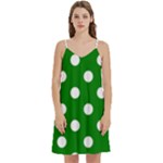 Polka Dots - White on Green Women s Reversible Sports Bra with Border