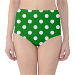 Polka Dots - White on Green High-Waist Bikini Bottoms
