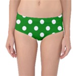 Polka Dots - White on Green Mid-Waist Bikini Bottoms