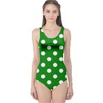 Polka Dots - White on Green One Piece Swimsuit