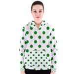 Polka Dots - Green on White Women s Zipper Hoodie