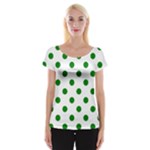 Polka Dots - Green on White Women s Cap Sleeve Top