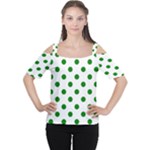 Polka Dots - Green on White Women s Cutout Shoulder Tee