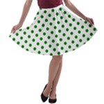 Polka Dots - Green on White A-line Skater Skirt