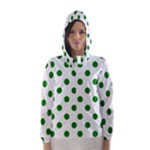 Polka Dots - Green on White Hooded Wind Breaker (Women)
