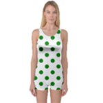 Polka Dots - Green on White One Piece Boyleg Swimsuit