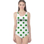 Polka Dots - Green on White One Piece Swimsuit