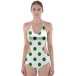 Polka Dots - Green on White Cut-Out One Piece Swimsuit