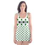 Polka Dots - Green on White Skater Dress Swimsuit