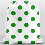 Polka Dots - Green on White Drawstring Bag (Large)