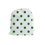 Polka Dots - Green on White Drawstring Pouch (L)