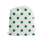 Polka Dots - Green on White Drawstring Pouch (XL)