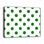 Polka Dots - Green on White Canvas 14  x 11  (Stretched)