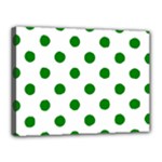 Polka Dots - Green on White Canvas 16  x 12  (Stretched)