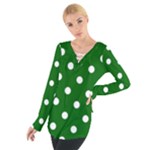 Polka Dots - White on Dark Green Women s Tie Up Tee